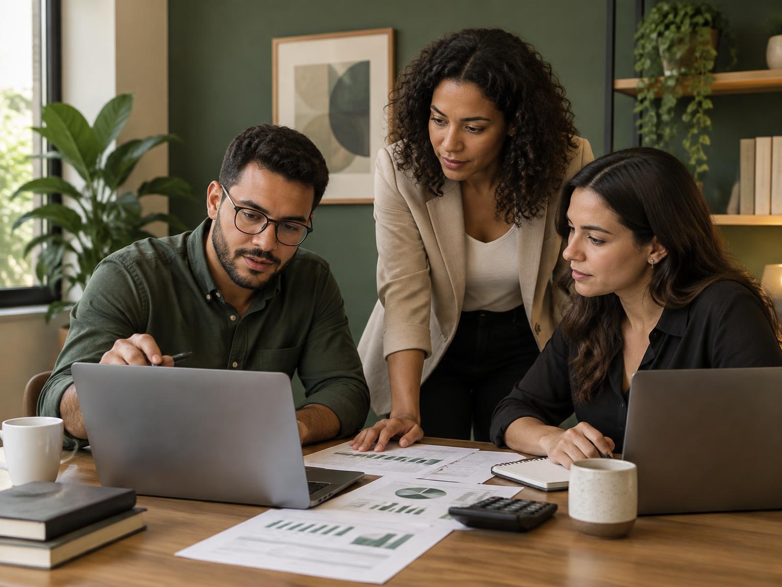 Equipe da ADMCont reunida analisando relatórios contábeis